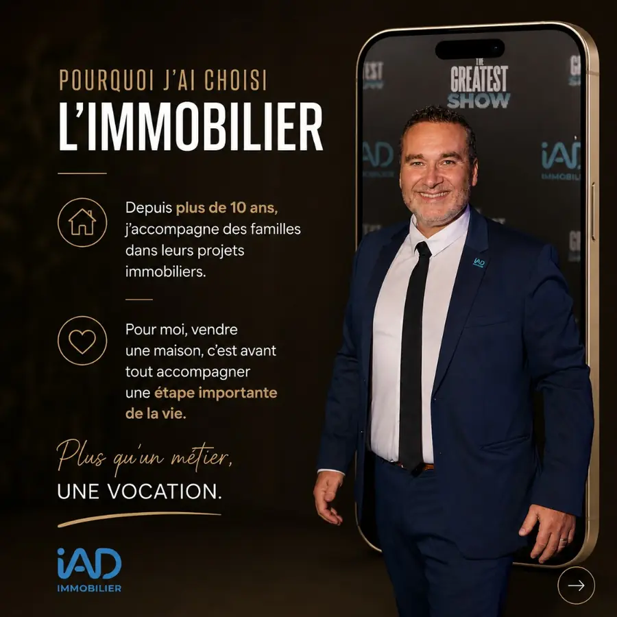 Carrousel Instagram Publication « Pourquoi j'ai choisi l'immobilier » pour Sébastien de Ville — iAD Immobilier (Conseiller immobilier)