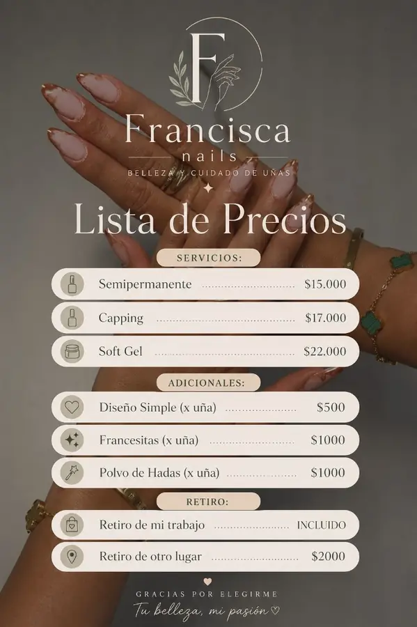 Visuel tarifaire Grille tarifaire pour Francisca Nails (Prothésiste ongulaire)